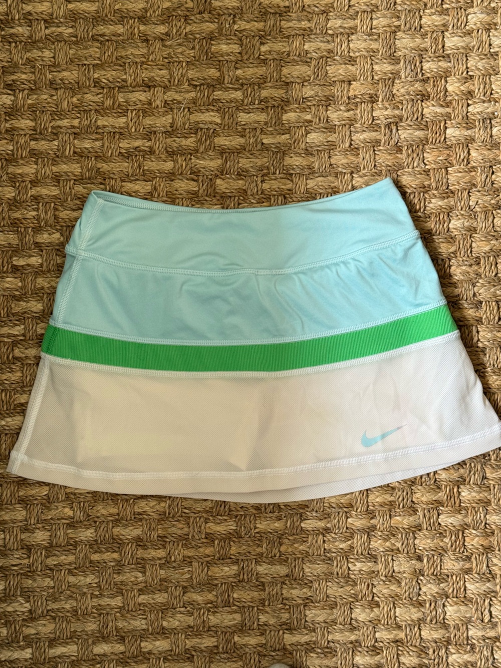Nike Women’s Light Blue and Cream Tennis Skort with Green Band